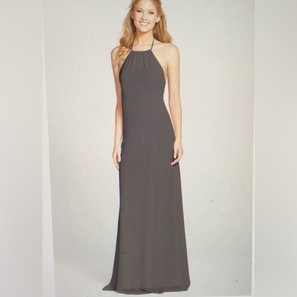 nouvelle AMSALE Jordan Open Back Chiffon Halter Bridesmaid Dress, Grey, Size L